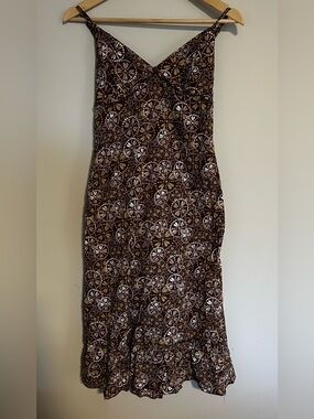 Billabong Brown Floral Midi Sundress – 100% Cotton – Boho Ruffle Hem